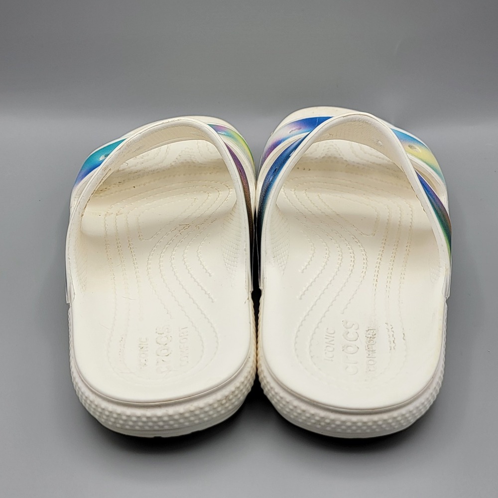 Crocs Classic Sandal Iridescent Rainbow White Slides Mens 5 Womens 7 - Picture 4 of 7